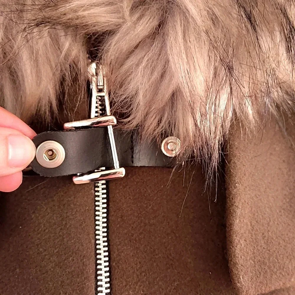 Zara Brown Coat with Faux Fur Collar - Picture 8 of 13